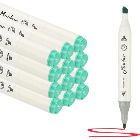 12 Pcs Marqueurs Double Embout À Corps Blanc Green (1/5)