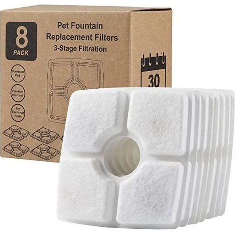 Filtre à Eau Lot de 8 Charbon Actif Polyester Compatible Fontaine Animaux 1,6 à 2,5 L (1/4)