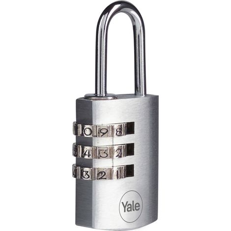 YALE Lucchetto in ottone cromato a combinazione Y151B/22/120/1 argento, corpo 22mm, arco in acciaio, combinazione a 3 cifre