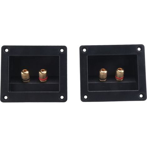 2 Pièces Connecteurs de Haut-Parleur pour Voiture DIY Boîtier de Borne Rond et Carré avec Jacks et Bouchons Noir 93x80mm (1/4)