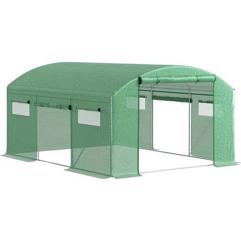 Invernadero de jardín, cubierta de PE resistente a los rayos UV, diseño ventilado, verde, 397 x 300 x 200 cm (1/2)