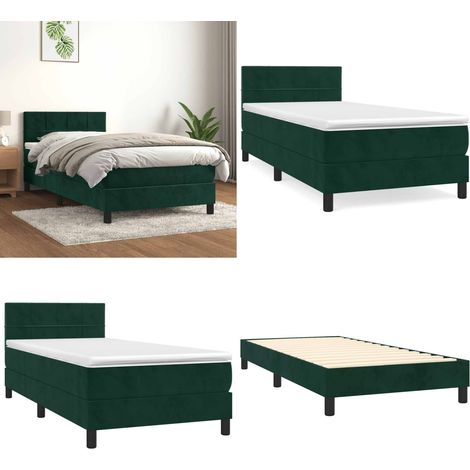 Cama box spring con colchón terciopelo verde oscuro 90x190 cm - Colchón de muelles - Cama box spring