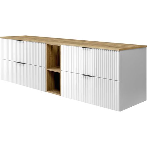Mobile lavabo, Bianco / Rovere Craft + maniglia nera, 180(2 x 80 + 20) x 57 x 46 cm + Piano (1/5)