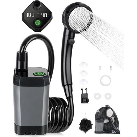 OEM– Douche portable électrique rechargeable – 6000mAh – 4 modes de douche – Imperméable – Afficheur intelligent – Pour camping et randonnée (1/5)
