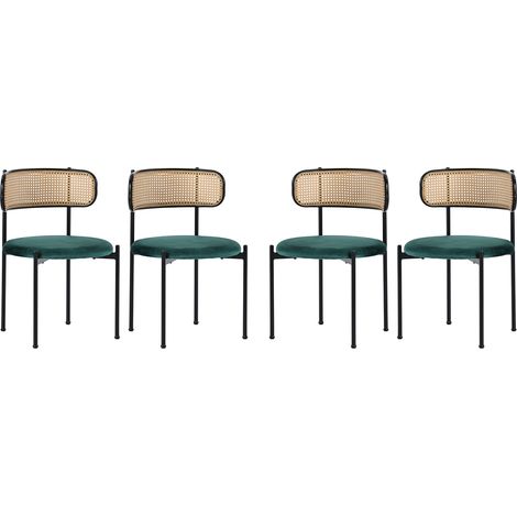 Set di 4 sedie da pranzo in velluto con schienale in rattan e gambe in metallo verdi MODENUIT (1/5)