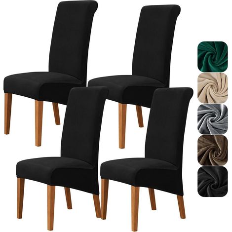 Stuhlhussen 4er Set Samt XL für Hochlehner, waschbar, schwarz (1/5)