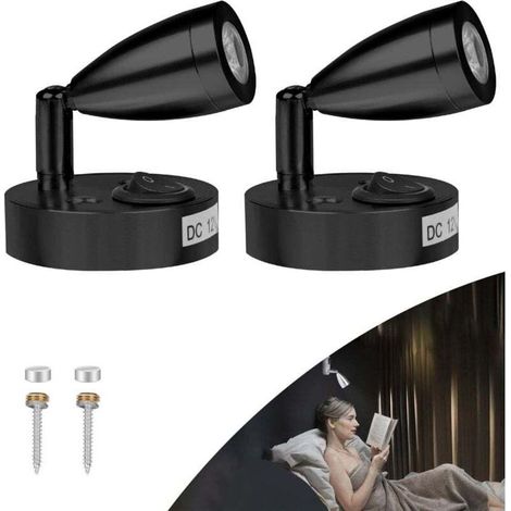 2x 3W 12V Lampe 12v Camping Car, LED Lampe de Lecture pour Bateau Caravane Voiture, avec son Propre Interrupteur, Lumière Blanche Chaude, 3000K, 220lm, 60 96mm, Noir (1/4)