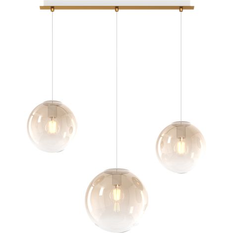 SOSP. OTTONE SAT. 3 LUCI RETTANGOLARE VETRI (2 PICCOLI +1 MEDIO) TUTTI AMBRA 1194OS-S3 RPM-AM