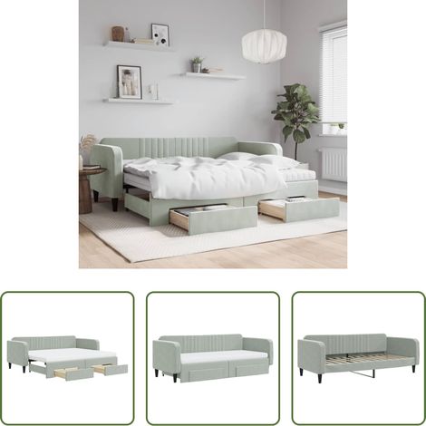 vidaXL Sofa-Bett - Tagesbett Ausziehbar mit Schubladen Hellgrau 90x200 cm Samt (1/5)