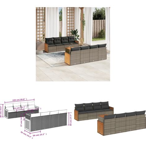 9-tlg. Garten-Sofagarnitur mit Kissen Grau Poly Rattan - Gartenmöbel - Gartensorte - Outdoor Möbel - Lounge Set - Rattan Gartenmöbel - Home & Living (1/3)