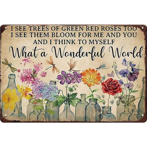 Plaque métallique libellule et fleurs « Quel merveilleux monde » – Décoration murale humoristique pour jardin (1/5)