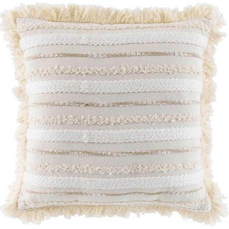 Coussin Déco à Franges "Atlas" 40x40cm Naturel (1/3)
