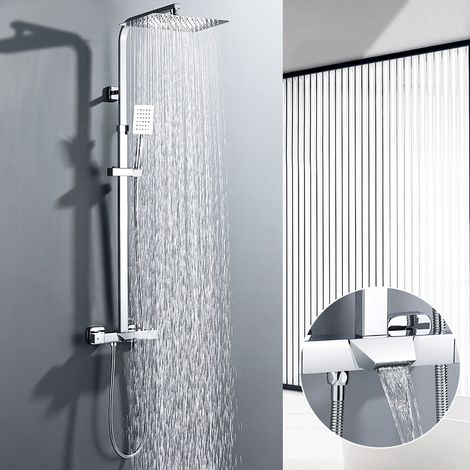 Auralum Columna Ducha Termostatica, Columna Ducha 3 Función Acero Inoxidable, Columna de Ducha con Rociador Ducha Altura Adjustable (1/5)