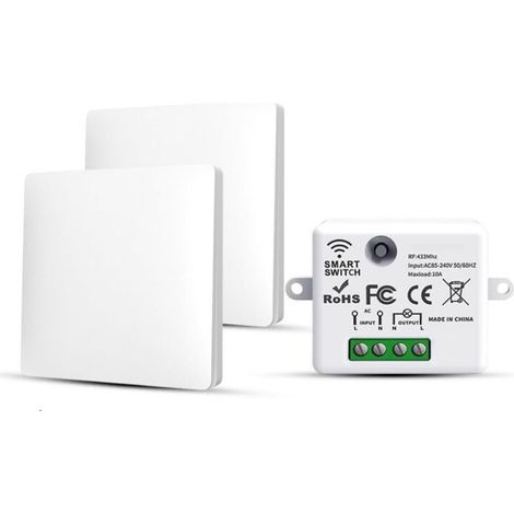 RF433 Lot de 2 interrupteurs d'éclairage sans fil sans fil sans fil avec émetteur et contrôleur récepteur 10 A 240 V