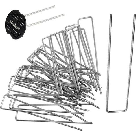 Juego de 60 estacas galvanizadas en forma de U (10x4cm)，Estacas universales para lonas de suelo，decoración de jardín y camping (1/5)