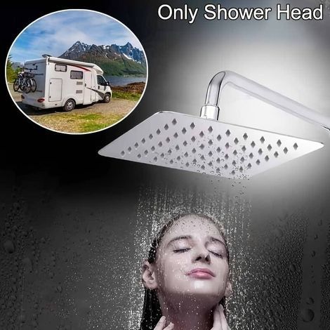 Pommeau de douche carré en acier inoxydable de 20 cm (8 pouces) – fixation murale avec pression d'eau élevée pour une expérience de douche relaxante. Accessoire de douche. (1/4)