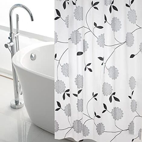 Rideau de douche à motifs floraux extra large (300 cm de large - 240 cm de hauteur), imperméable et résistant à la moisissure, en PEVA. (1/4)