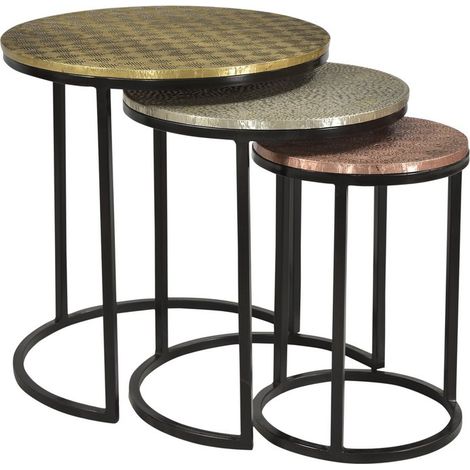 Lot de 3 tables d'appoint gigognes de différentes tailles et hauteurs design pratique - PANGIVO (1/5)