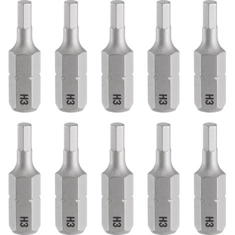 10pcs H3.0 Embout de Tournevis Hexagonal 1/4" Tige Hexagonale 25mm/1" Longueur Magnétique Tête Hexagonale Acier S2 Embout de Tournevis (1/5)