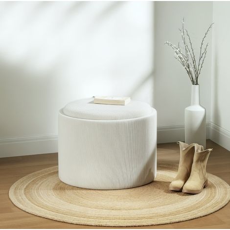 Pouf contenitore rotondo Ø56 x 42 cm in poliestere bianco crema DESVIAE (1/5)
