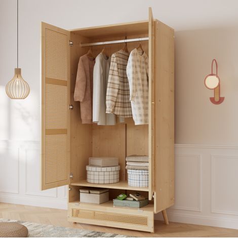 MEUBLIV Armario de 2 puertas 90x45x183 cm natural, con barra y baúl inferior abatible (1/5)
