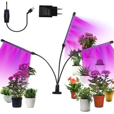 Lampe de Plante avec Chargeur Rapide USB, de Croissance pour Plantes, Lampe de Plante à 3 Têtes 60 LEDs 30W - on/Off 3H/9H/12H (1/3)
