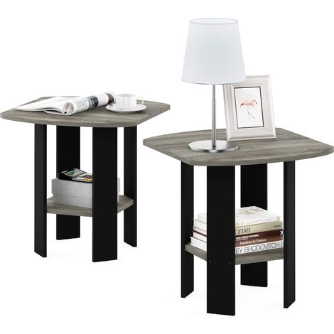 Simple Table d'Appoint de Chevet avec Tiroir Poubelle, Paquet de 2, Chêne Français (1/5)