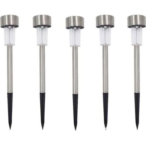 Lot de 5 bornes solaires à LED lampes de jardin à planter，lumière blanche (1/5)