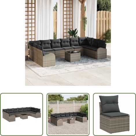 vidaXL Polyrattan -  Sofa Set mit Kissen 11 pcs Grau Polyrattan (1/5)