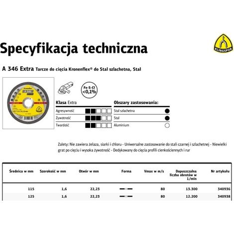 Disque à tronçonner pour métaux KLINGSPOR 115 mm x 1,6 mm x 22,2 mm A346 Extra