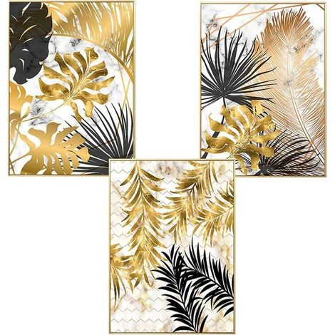 Lot de 3 affiches murales motifs forêt et palme – Impression sans odeur – Bordure blanche 0,5 cm – Prêt à accrocher avec crochets métalliques (1/5)