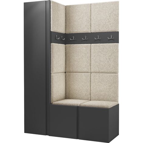 Conjunto para recibidor Pinis IX, Abriamo 3, 186x124x46cm, Aglomerado laminado, Tapiz, Colocada, Montada en la pared