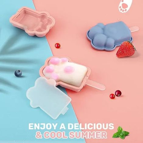 Moules à glaçonsEnsemble de 4 moules à glace en PP et silicone alimentaire, motif pattes, rose/bleu (1/5)