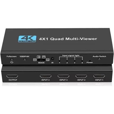 Commutateur multi-écrans HDMI 4K 4x1, répartiteur quatre écrans en temps réel avec télécommande infrarouge (1/5)