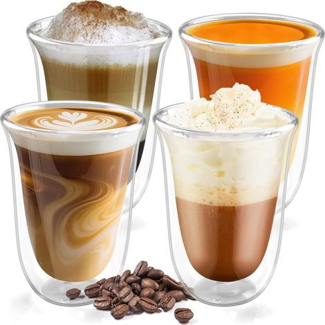 4  300ml Tasse à Café Double Paroi, Tasses à Expresso en Verre Transparent, Tasse à Double Paroi Verre Transparent pour Latte, Macchiato, Cappuccino, Bière, Lait, Thé (1/5)