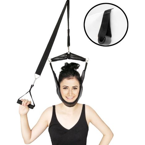 Fascia di trazione cervicale nera per uso domestico, supporto per il collo e dispositivo di fissaggio della tensione
