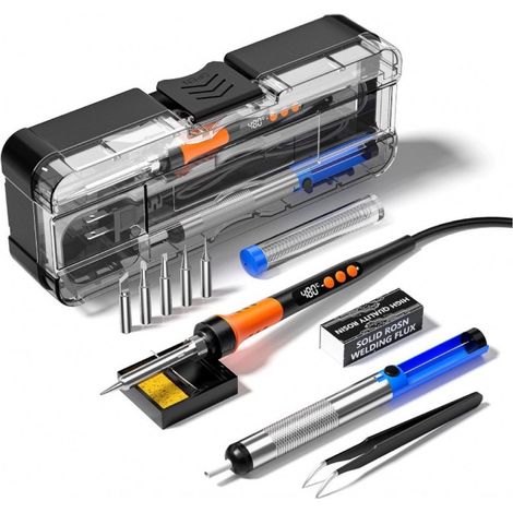Kit fer à souder, pistolet à souder numérique LCD 90 W, kit outil fer à souder 12 en 1, température réglable de 180 à 480 °C, avec 5 pannes à souder (1/5)
