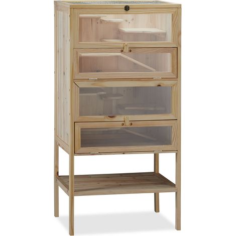 Jaula para hámster XXL para roedores con rampas y plataformas 100 x 60 x 60 cm de madera natural 130003948 (1/4)