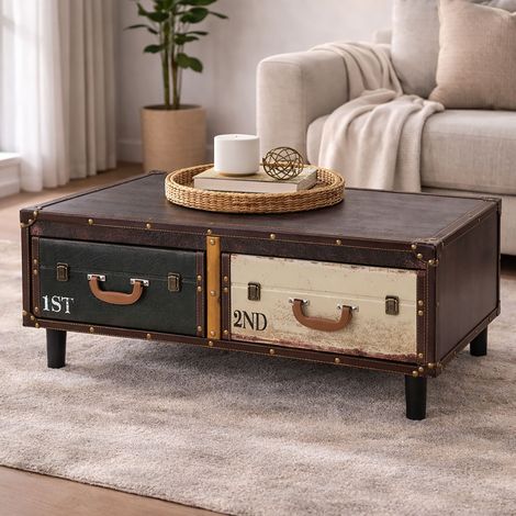 Table basse valise 2 tiroirs 100x38x50 cm multicolore - VAULT (1/3)
