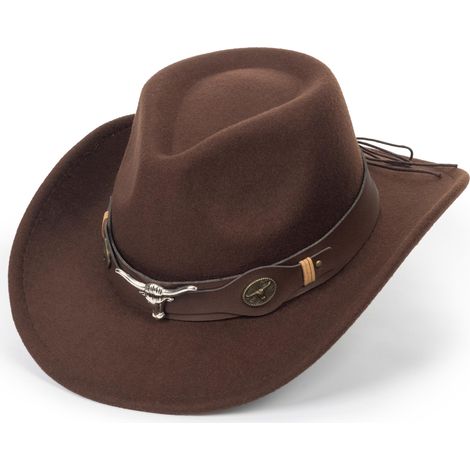 Chapeau de cowboy unisexe de style western – Fedora en feutre roulé avec ceinture à boucle, bande turquoise et étoile scintillante (taille M) (1/5)