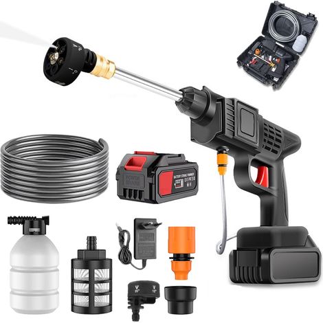 Nettoyeur haute pression électrique 6 en 1 avec batterie, pistolet de pulvérisation rechargeable avec tuyau de 5 m et coffret de rangement (1/5)