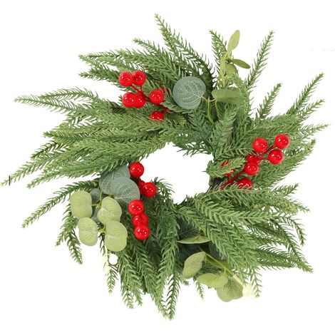 Couronne Pour Bougie - Couronne De Noël En Plastique Avec Baies Et Feuillage Artificiel - Pour Bougies Colonnes - Diamètre Intérieur 10 Cm - 1 Pièce (1/5)