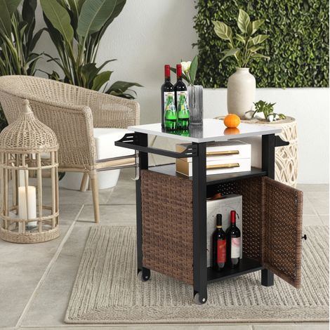 Outdoor Barwagen (29.92x22.44x33.46 cm), mit Rollen, Stauraum, Edelstahlplatte, braun, Stahl (1/5)
