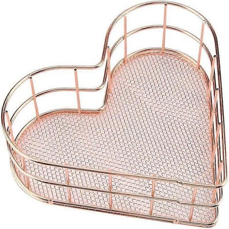 Paniers de rangement en métal, panier de rangement en forme de cœur, paniers décoratifs, panier en fil de fer, plateau de bureau or rose (1/4)