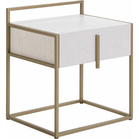 Table de chevet chic en bois de mindi blanc doré - Blanc et doré (1/5)