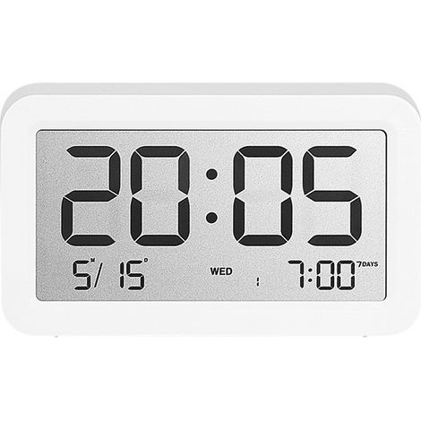 Mini réveil numérique, alimenté par piles, alarme puissante, affiche la température ambiante et la date, format voyage, blanc. (1/4)