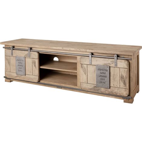 Meuble TV 160x45 Manguier laqué blanchi RAILWAY 301