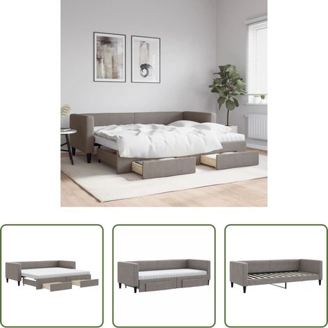 vidaXL Doppelbett - Tagesbett Ausziehbar mit Schubladen Taupe 80x200 cm Stoff (1/5)