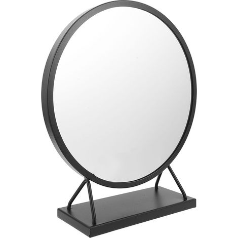 Miroir de Maquillage Rond avec Pied pour Bureau Chambre et Coiffeuse Miroir Portable pour Filles Adolescentes et Étudiants Finition Noire Élégante (1/5)