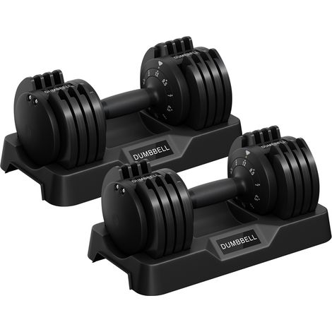 Homevive Mancuernas Ajustables 5 en 1 Pesas de Ajuste Rápido en 1 Segundo de 2 kg a 12 kg para Gimnasio en Casa Negro